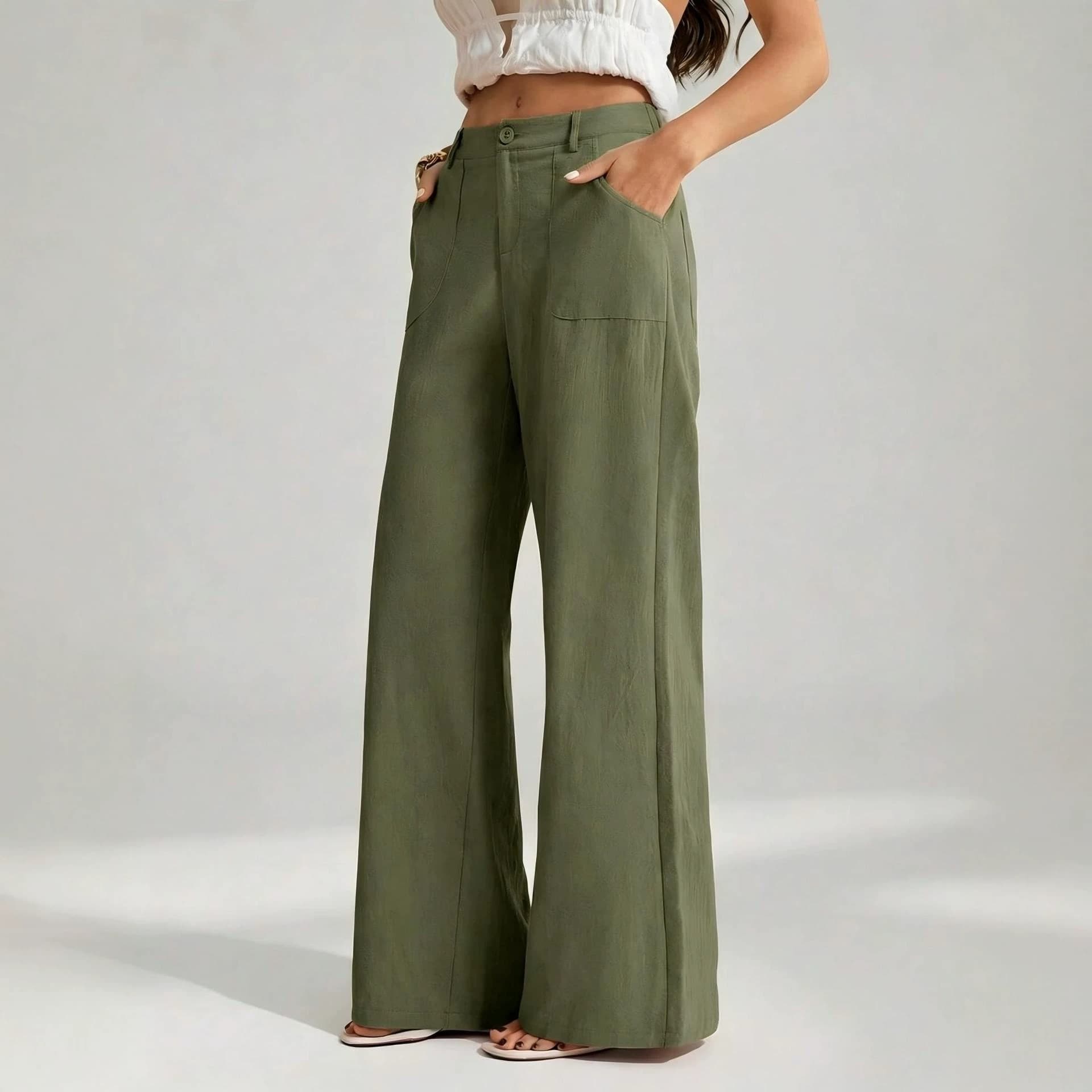 New Womens Cotton-linen Wide-leg Pants