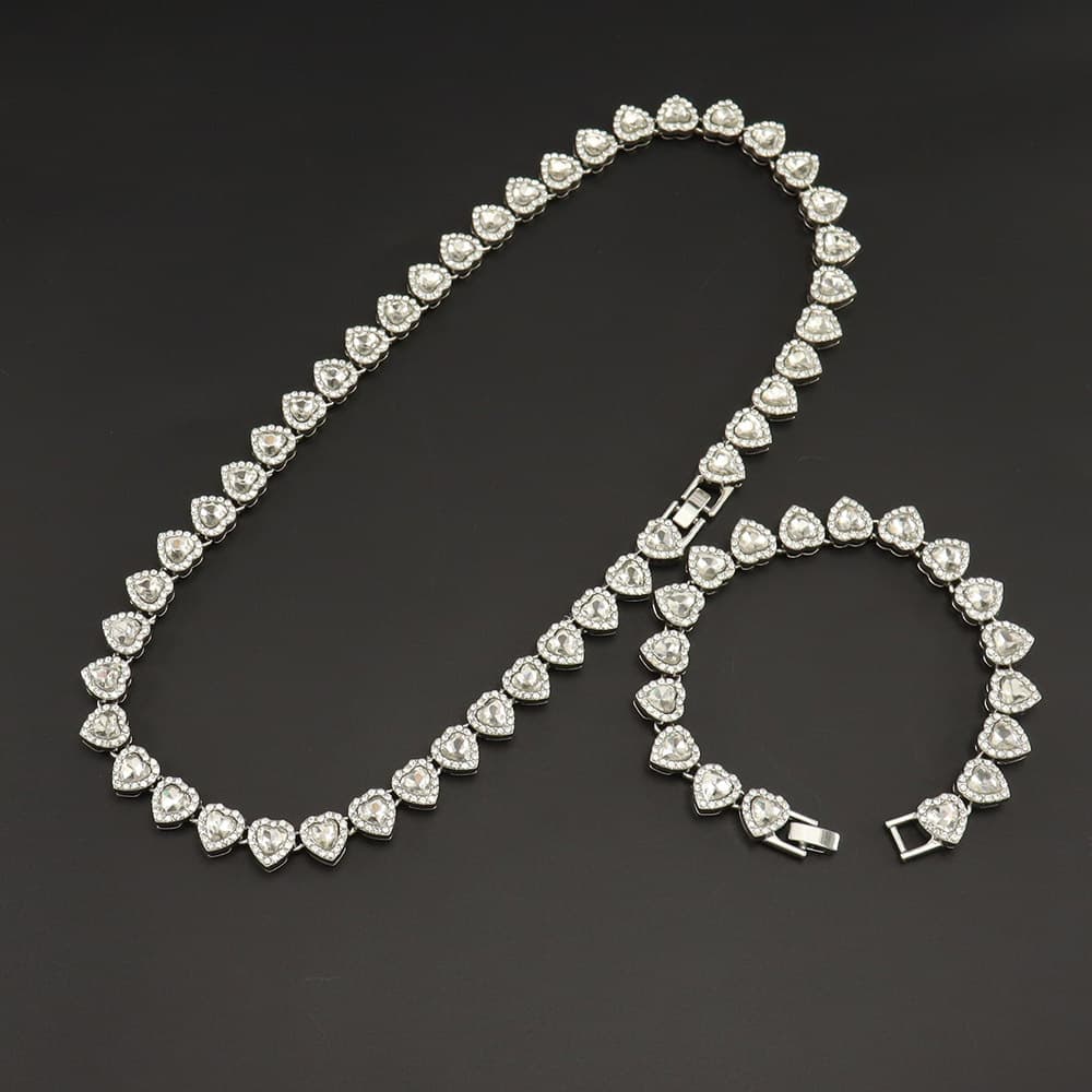 Fashionable Cross-Border Instagram-Style Heart-Pattern Patchwork Chain Diamond-Inlaid Cuban Link Heart Necklace