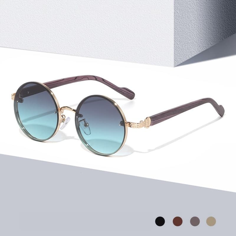 Retro Wood-grain Sunglasses For Men Round Frame