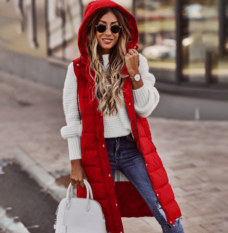 Women's Solid Color Sleeveless Down Jacket Long Winter Coat