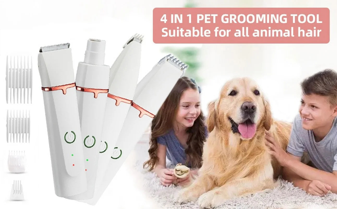 4 In 1 Pet Electric Hair Trimmer with 4 Blades Grooming Clipper Nail Grinder Professional Recharge Haircut for Dogs Low-Noise