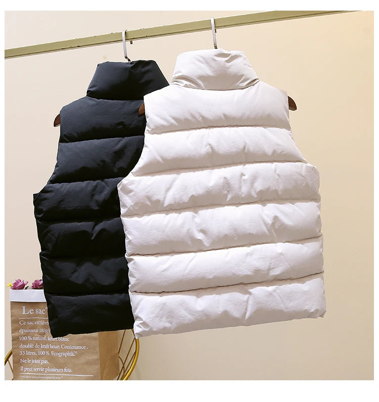 20 New Autumn Solid Women Down Cotton Vest Winter Girl Sleeveless Thicked Cotton Jacket Coat Big Size Lady Short Outwear WZ1226