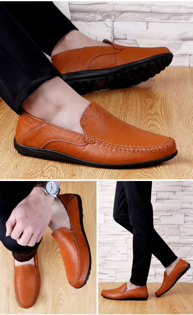 Genuine Leather Men Casual Shoes Luxury Brand 2020 Summer Men Loafers Moccasins Breathable Slip on Driving Shoes Plus Size 37-47