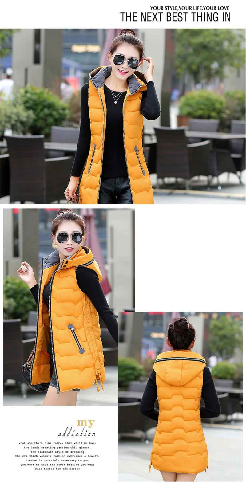 5XL2024 New Autumn Winter Mid-length Down Cotton Women's Vest Coat Solid Color Zipper Hooded Casual Waistcoat Ladies Vest Jacket