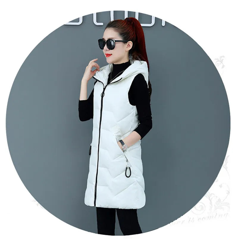 2020 New Winter Jacket Women ParkasHooded Warm Long Vest Coat Jacket Female Cotton Padded Parka Feminina chalecos Plus Size P952