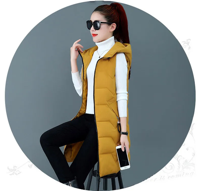 2020 New Winter Jacket Women ParkasHooded Warm Long Vest Coat Jacket Female Cotton Padded Parka Feminina chalecos Plus Size P952