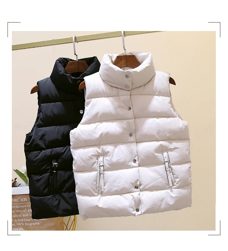 20 New Autumn Solid Women Down Cotton Vest Winter Girl Sleeveless Thicked Cotton Jacket Coat Big Size Lady Short Outwear WZ1226