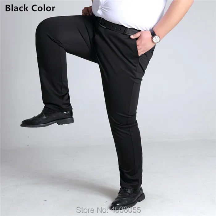 Plus Size Mens Trousers Work Pants Grey Black Dark Blue Elastic Straight Business Male Big 44 46 48 50 52 140KG Office Clothing