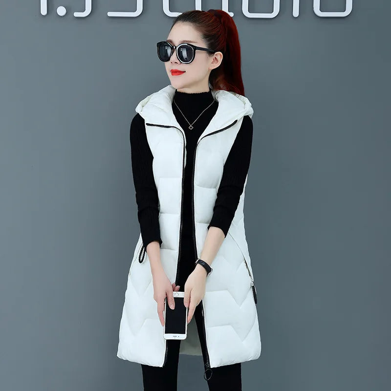 2020 New Winter Jacket Women ParkasHooded Warm Long Vest Coat Jacket Female Cotton Padded Parka Feminina chalecos Plus Size P952