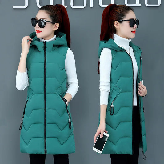 2020 New Winter Jacket Women ParkasHooded Warm Long Vest Coat Jacket Female Cotton Padded Parka Feminina chalecos Plus Size P952