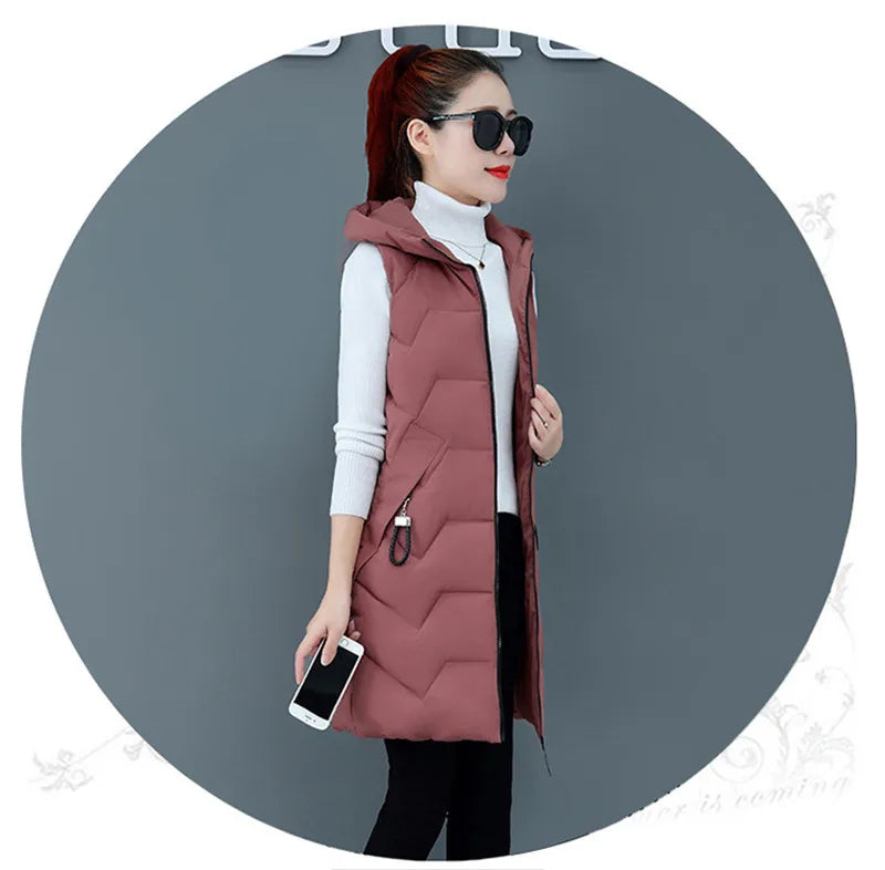 2020 New Winter Jacket Women ParkasHooded Warm Long Vest Coat Jacket Female Cotton Padded Parka Feminina chalecos Plus Size P952