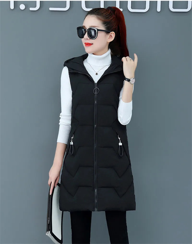 2020 New Winter Jacket Women ParkasHooded Warm Long Vest Coat Jacket Female Cotton Padded Parka Feminina chalecos Plus Size P952