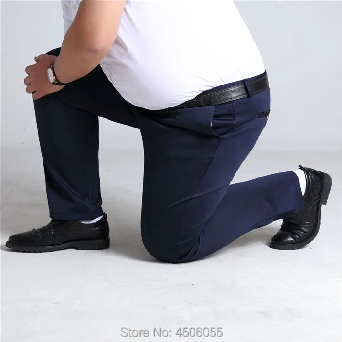 Plus Size Mens Trousers Work Pants Grey Black Dark Blue Elastic Straight Business Male Big 44 46 48 50 52 140KG Office Clothing