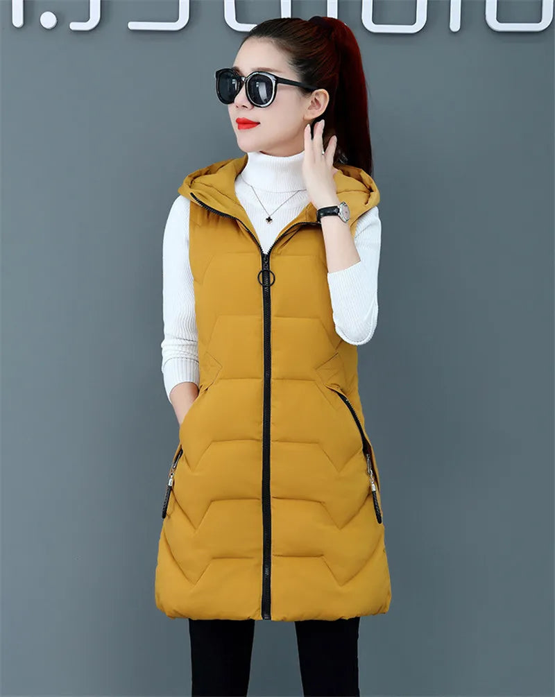 2020 New Winter Jacket Women ParkasHooded Warm Long Vest Coat Jacket Female Cotton Padded Parka Feminina chalecos Plus Size P952