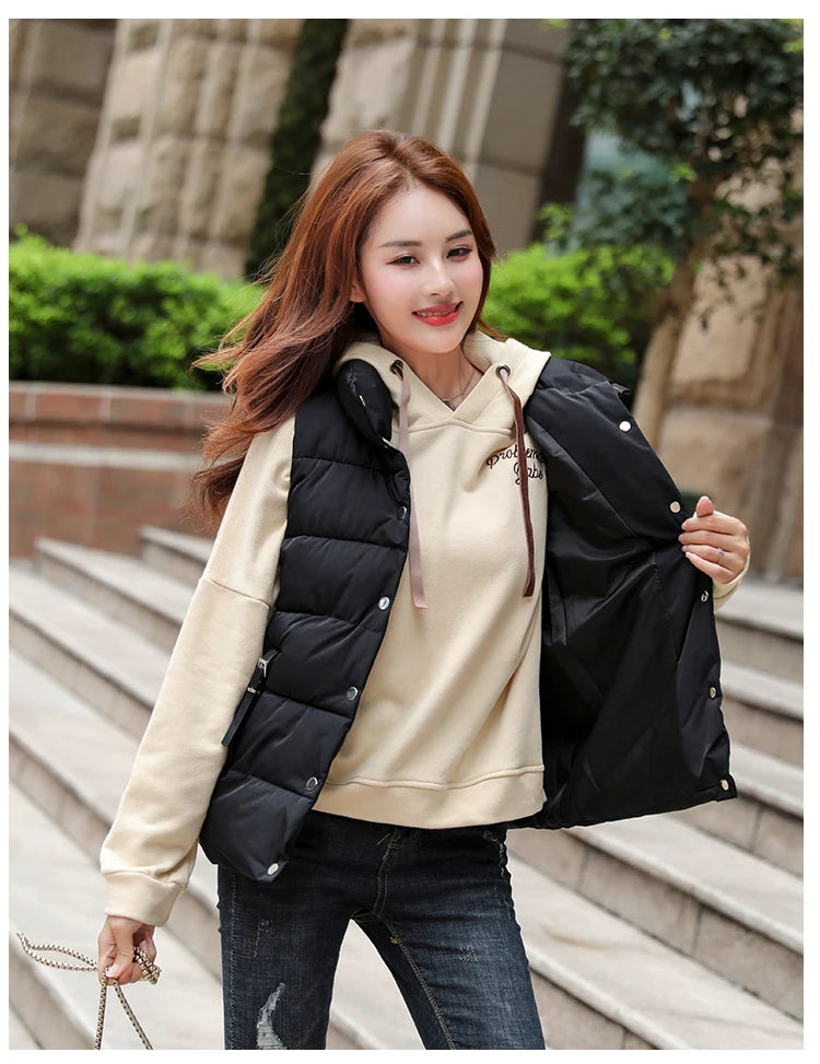 20 New Autumn Solid Women Down Cotton Vest Winter Girl Sleeveless Thicked Cotton Jacket Coat Big Size Lady Short Outwear WZ1226