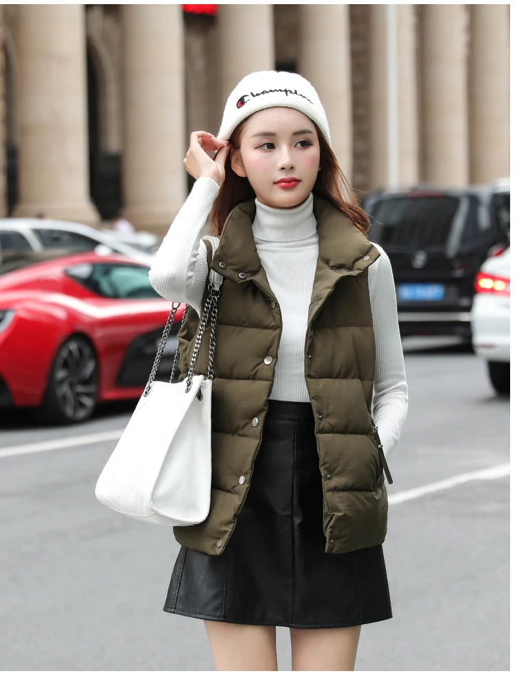 20 New Autumn Solid Women Down Cotton Vest Winter Girl Sleeveless Thicked Cotton Jacket Coat Big Size Lady Short Outwear WZ1226