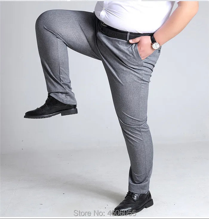 Plus Size Mens Trousers Work Pants Grey Black Dark Blue Elastic Straight Business Male Big 44 46 48 50 52 140KG Office Clothing