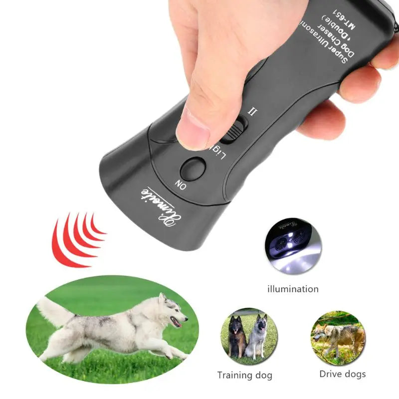 New Ultrasonic Dog Chaser Stop Aggressive Animal Attacks Repeller Flashlight