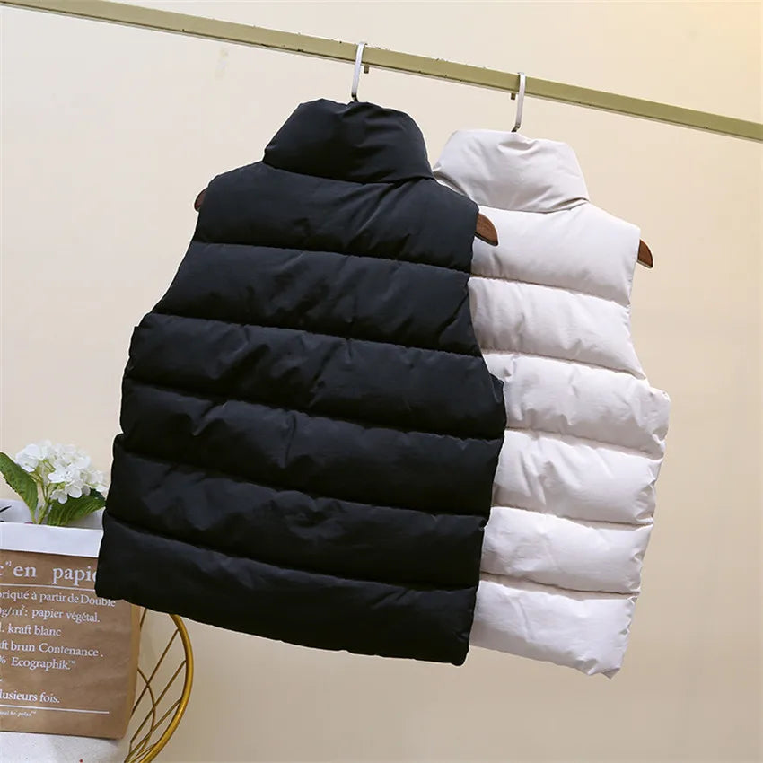 20 New Autumn Solid Women Down Cotton Vest Winter Girl Sleeveless Thicked Cotton Jacket Coat Big Size Lady Short Outwear WZ1226