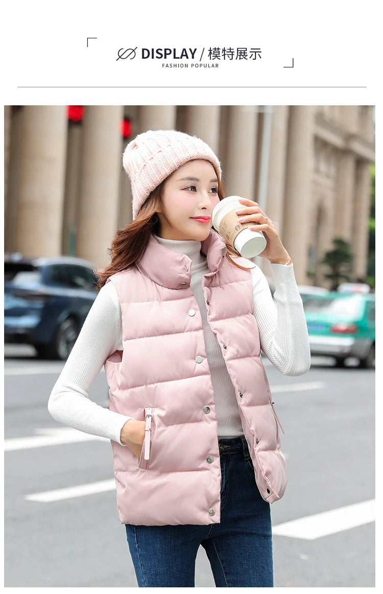 20 New Autumn Solid Women Down Cotton Vest Winter Girl Sleeveless Thicked Cotton Jacket Coat Big Size Lady Short Outwear WZ1226