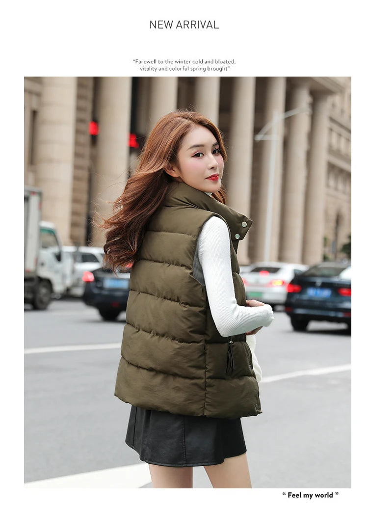 20 New Autumn Solid Women Down Cotton Vest Winter Girl Sleeveless Thicked Cotton Jacket Coat Big Size Lady Short Outwear WZ1226