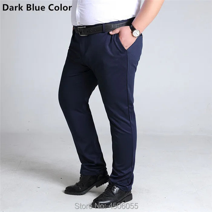 Plus Size Mens Trousers Work Pants Grey Black Dark Blue Elastic Straight Business Male Big 44 46 48 50 52 140KG Office Clothing