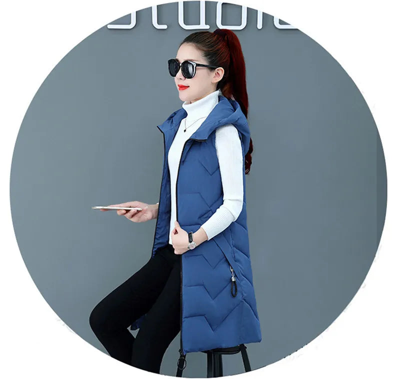 2020 New Winter Jacket Women ParkasHooded Warm Long Vest Coat Jacket Female Cotton Padded Parka Feminina chalecos Plus Size P952