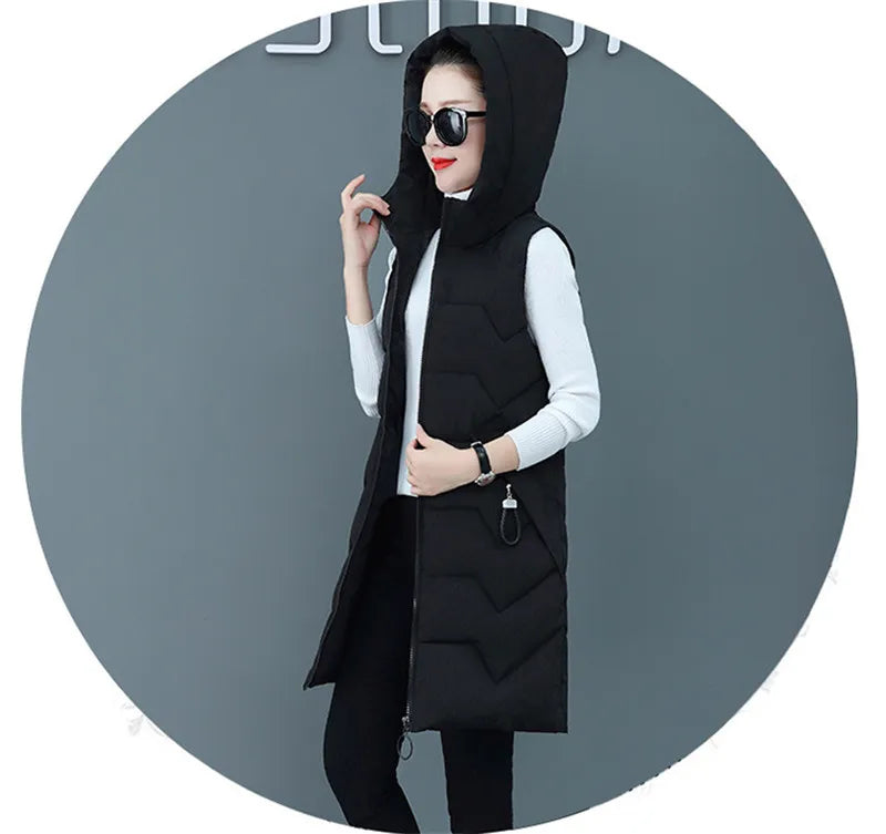 2020 New Winter Jacket Women ParkasHooded Warm Long Vest Coat Jacket Female Cotton Padded Parka Feminina chalecos Plus Size P952