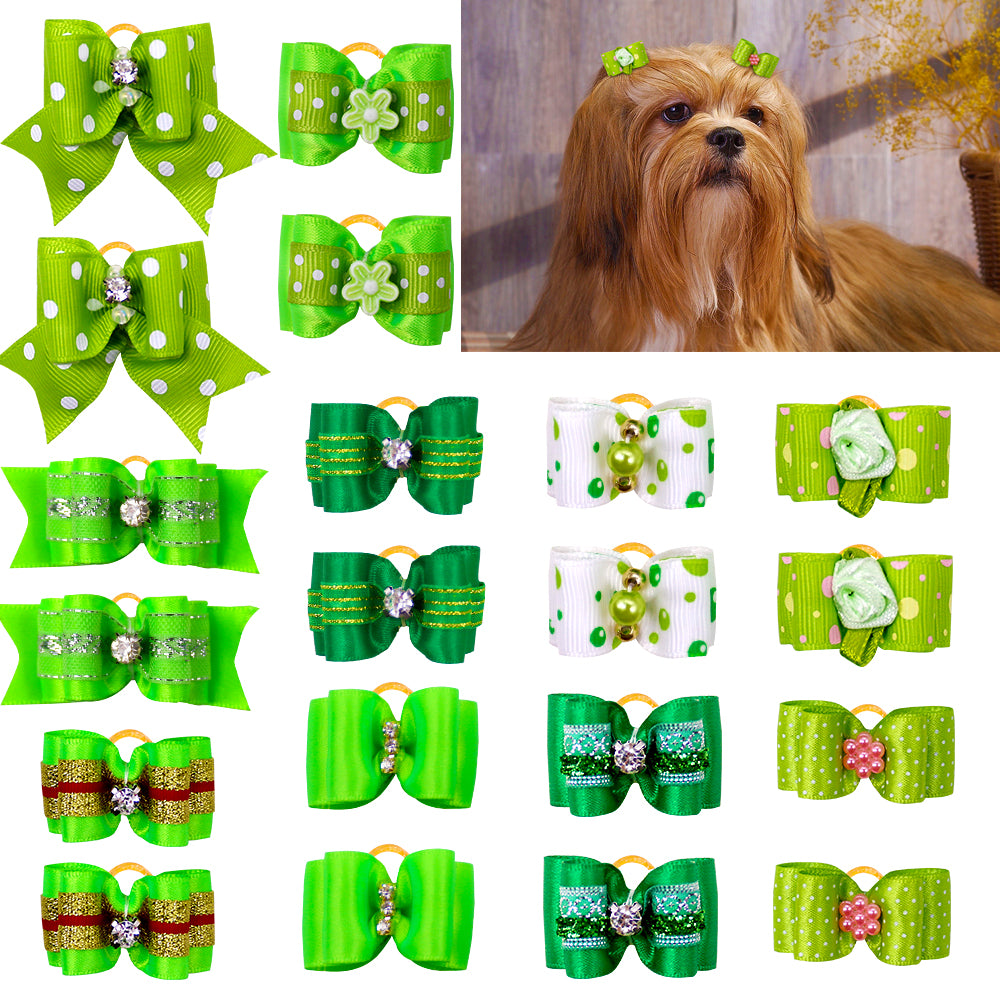 10pcs/lot Hand-made Small Hair Bows For Dog Rubber Band Cat Hair Bowknot Boutique Valentine's day Dog Grooming Pet Accessories