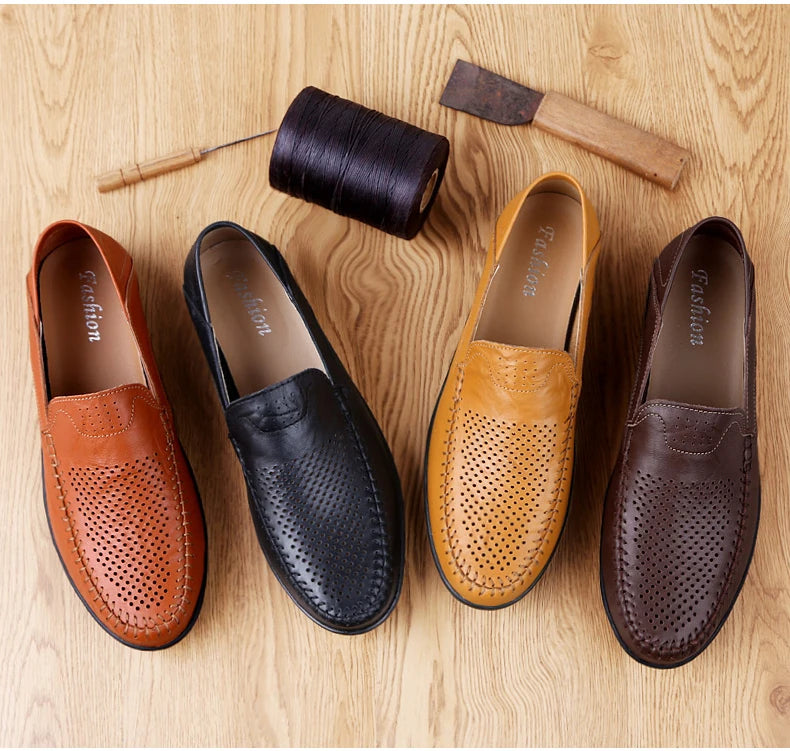 Genuine Leather Men Casual Shoes Luxury Brand 2020 Summer Men Loafers Moccasins Breathable Slip on Driving Shoes Plus Size 37-47