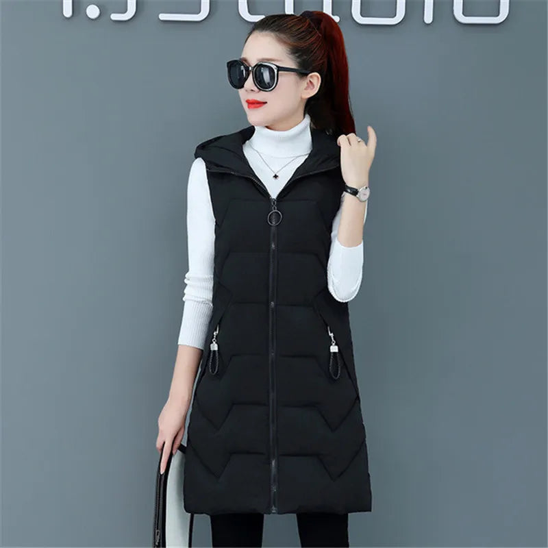 2020 New Winter Jacket Women ParkasHooded Warm Long Vest Coat Jacket Female Cotton Padded Parka Feminina chalecos Plus Size P952