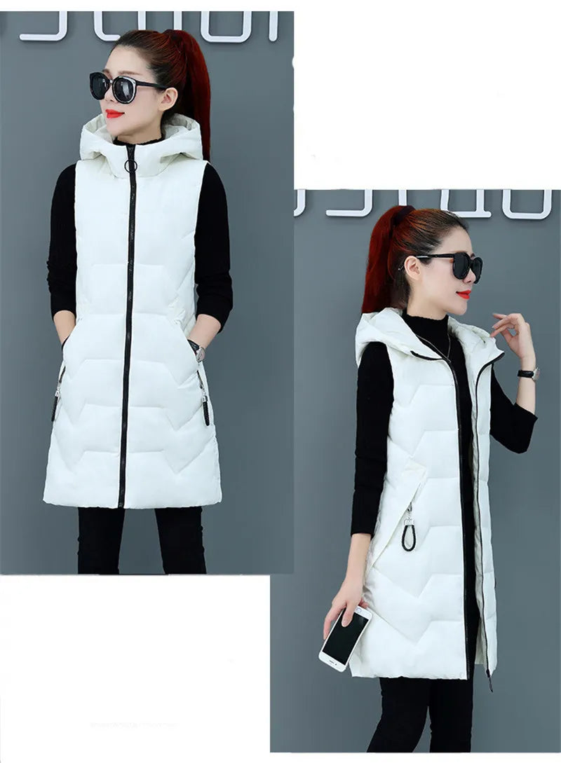 2020 New Winter Jacket Women ParkasHooded Warm Long Vest Coat Jacket Female Cotton Padded Parka Feminina chalecos Plus Size P952