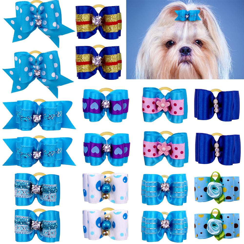 10pcs/lot Hand-made Small Hair Bows For Dog Rubber Band Cat Hair Bowknot Boutique Valentine's day Dog Grooming Pet Accessories