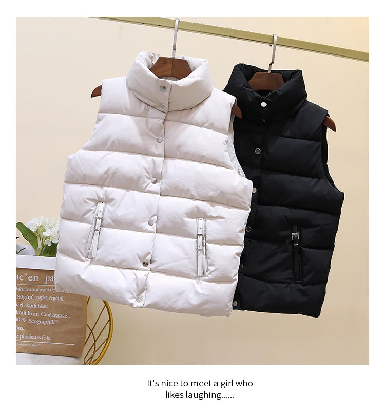 20 New Autumn Solid Women Down Cotton Vest Winter Girl Sleeveless Thicked Cotton Jacket Coat Big Size Lady Short Outwear WZ1226