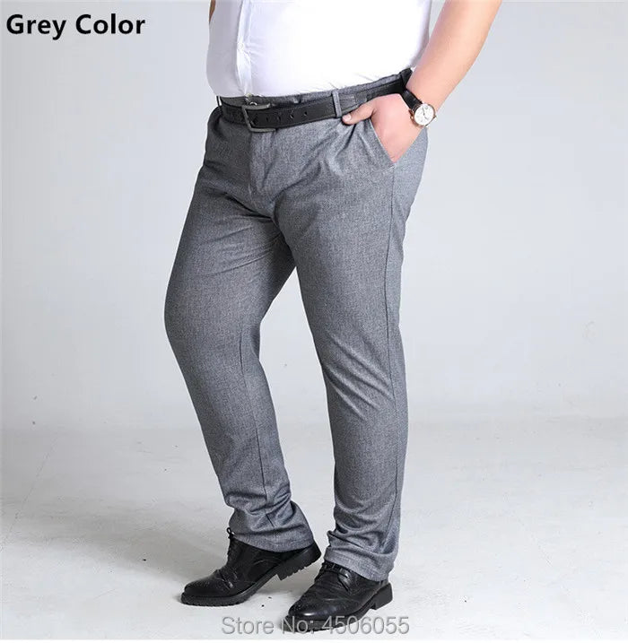 Plus Size Mens Trousers Work Pants Grey Black Dark Blue Elastic Straight Business Male Big 44 46 48 50 52 140KG Office Clothing