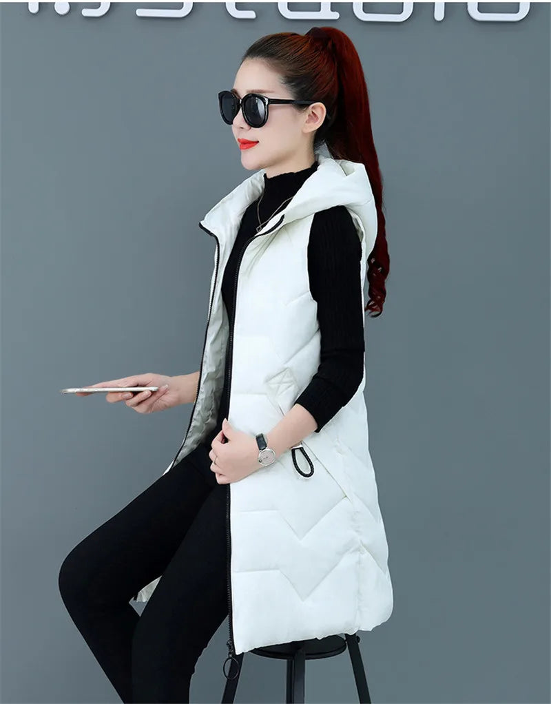 2020 New Winter Jacket Women ParkasHooded Warm Long Vest Coat Jacket Female Cotton Padded Parka Feminina chalecos Plus Size P952