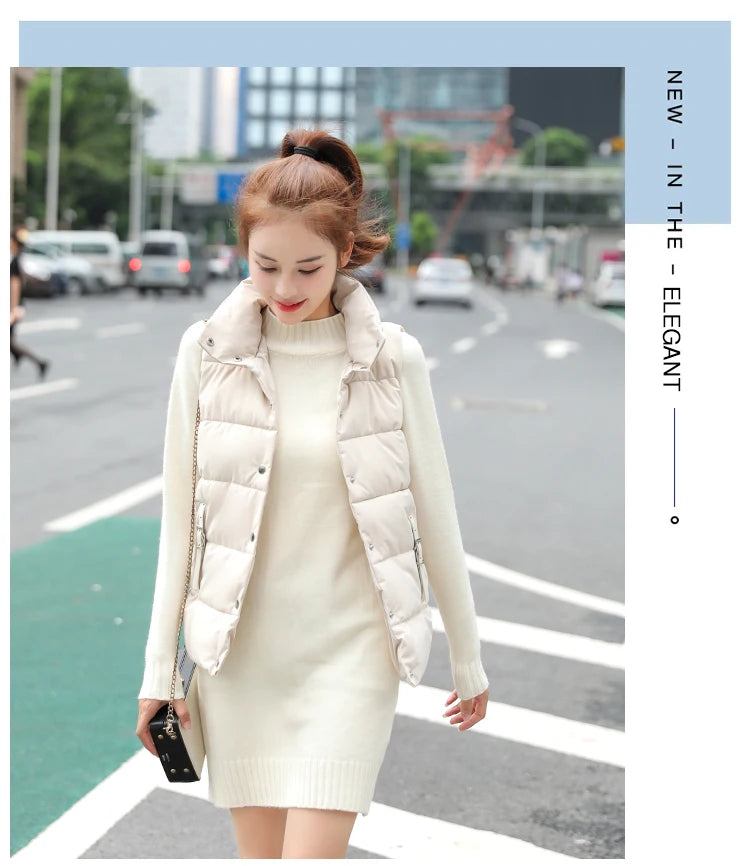 20 New Autumn Solid Women Down Cotton Vest Winter Girl Sleeveless Thicked Cotton Jacket Coat Big Size Lady Short Outwear WZ1226