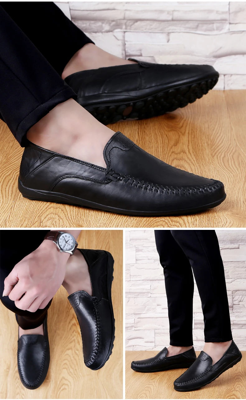 Genuine Leather Men Casual Shoes Luxury Brand 2020 Summer Men Loafers Moccasins Breathable Slip on Driving Shoes Plus Size 37-47