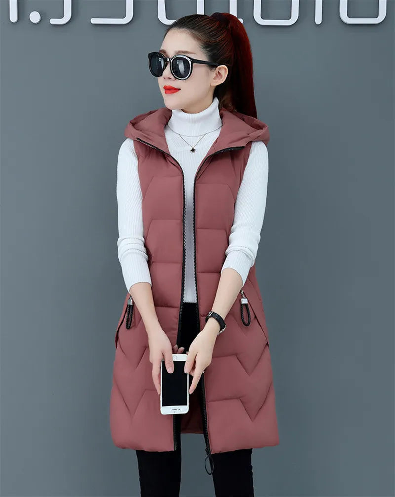 2020 New Winter Jacket Women ParkasHooded Warm Long Vest Coat Jacket Female Cotton Padded Parka Feminina chalecos Plus Size P952