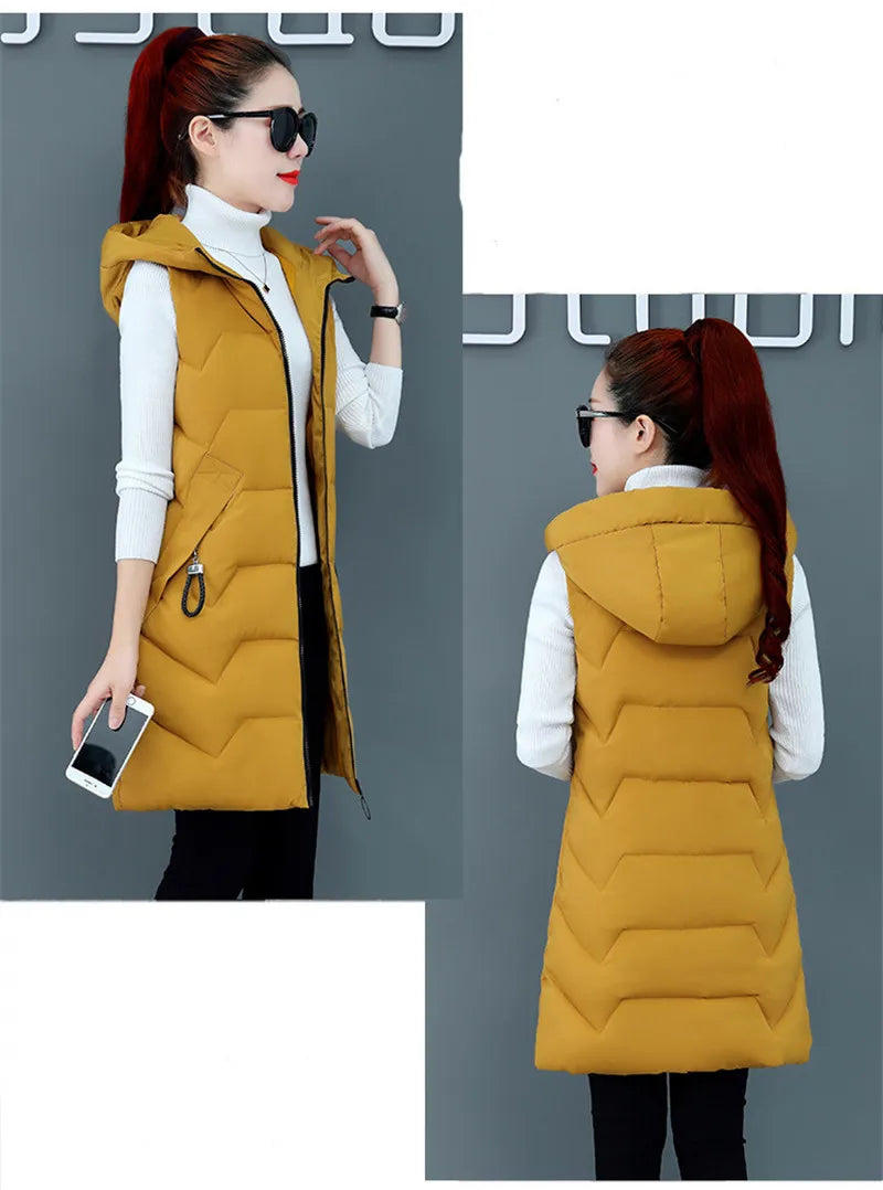 2020 New Winter Jacket Women ParkasHooded Warm Long Vest Coat Jacket Female Cotton Padded Parka Feminina chalecos Plus Size P952