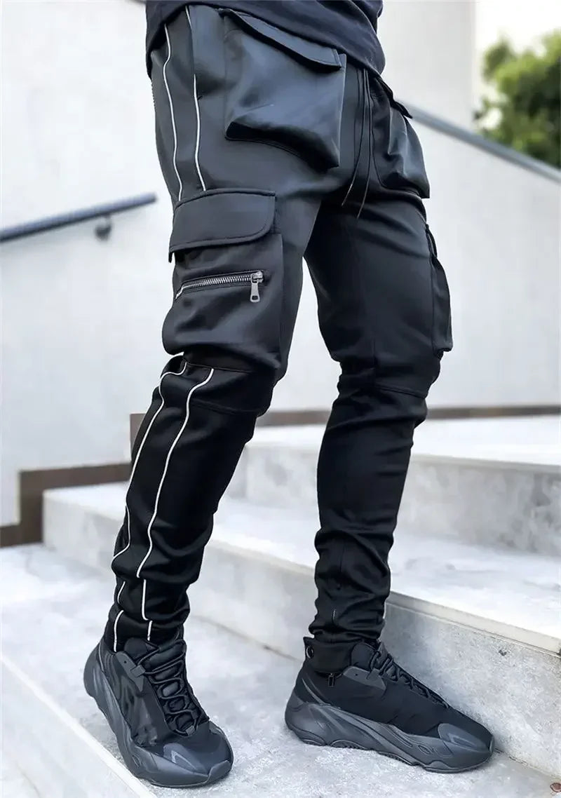 Male Trousers Multi Pocket Multipockets Men's Cargo Pants Slim Stretch Joggers Slacks Baggy Spandex High Quality Clothing New In