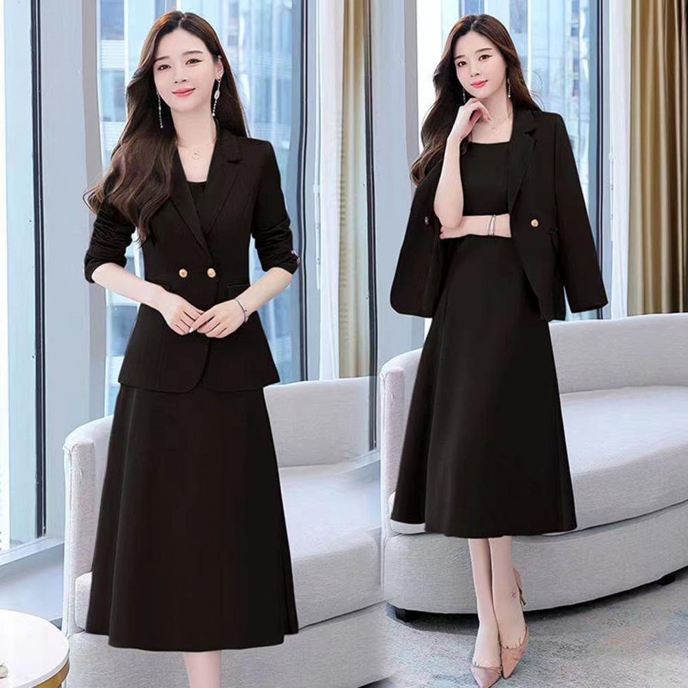 Women's Office Suit Fashion Blazer suit Simple Solid Color 2022 Spring Summer Half Sleeve Top + Dress 2 Piece Set Blazer