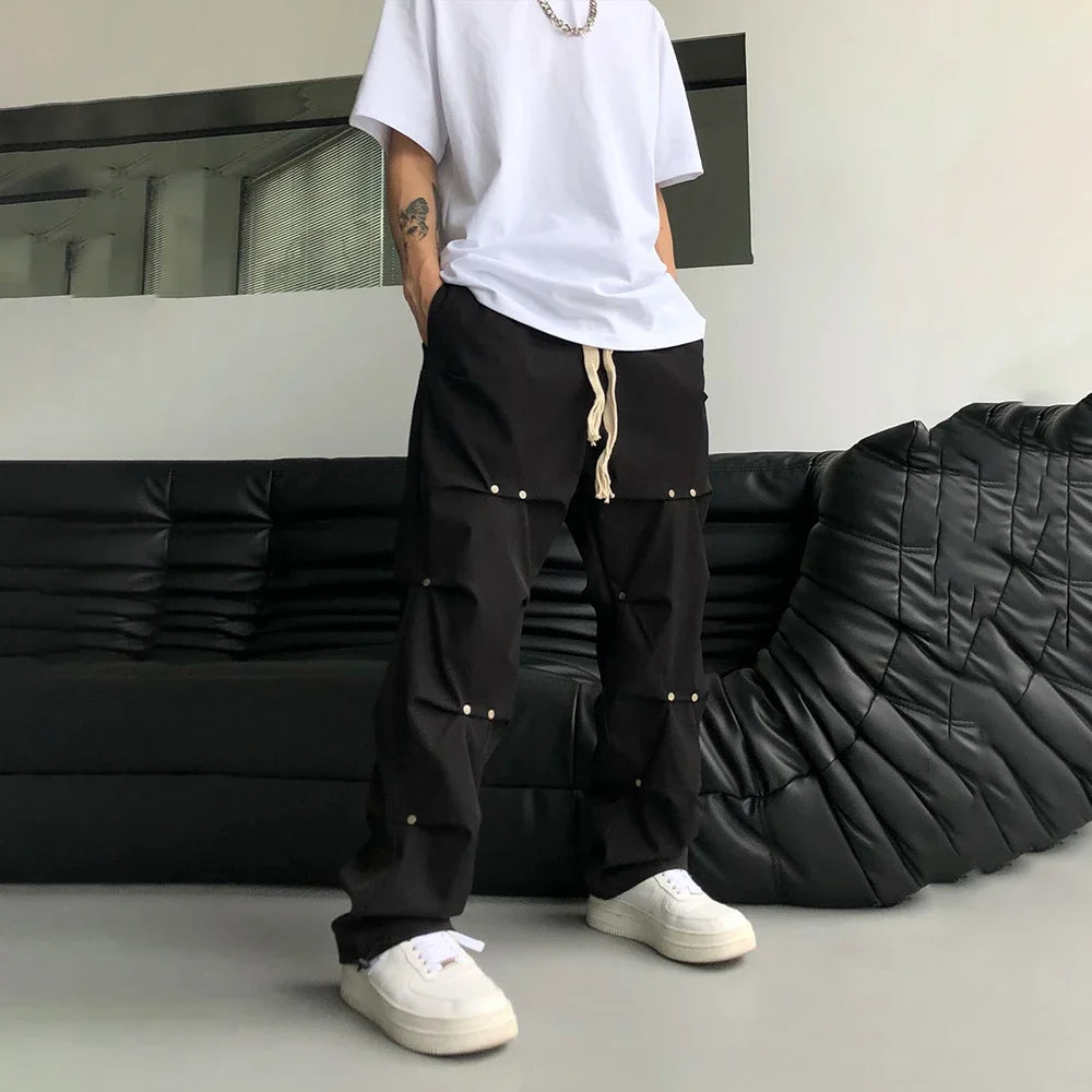 Mens Pleated Casual Workwear Pants Fashion Streetwear Versatile Personality Straight Pants Men's Clothing 2024 Spring Autumn New