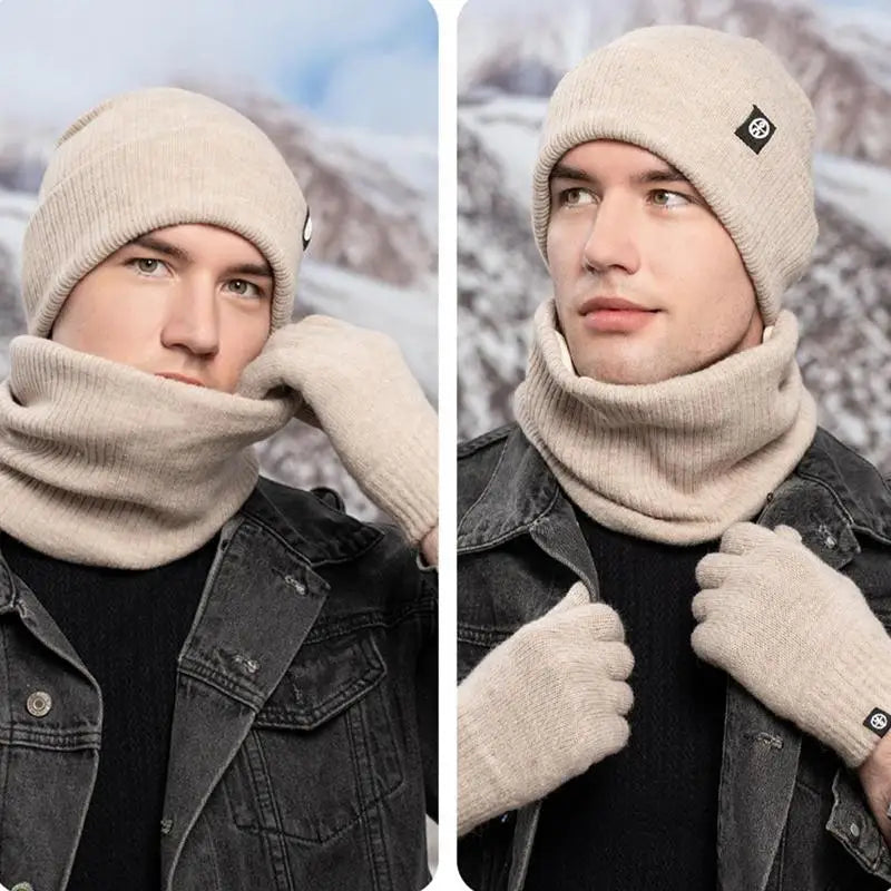 Winter Hat Scarf Glove Set Knit Fleece Neck Warmer Mittens For Women Men Hat Gloves Scarf Set