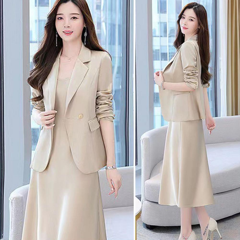 Women's Office Suit Fashion Blazer suit Simple Solid Color 2022 Spring Summer Half Sleeve Top + Dress 2 Piece Set Blazer