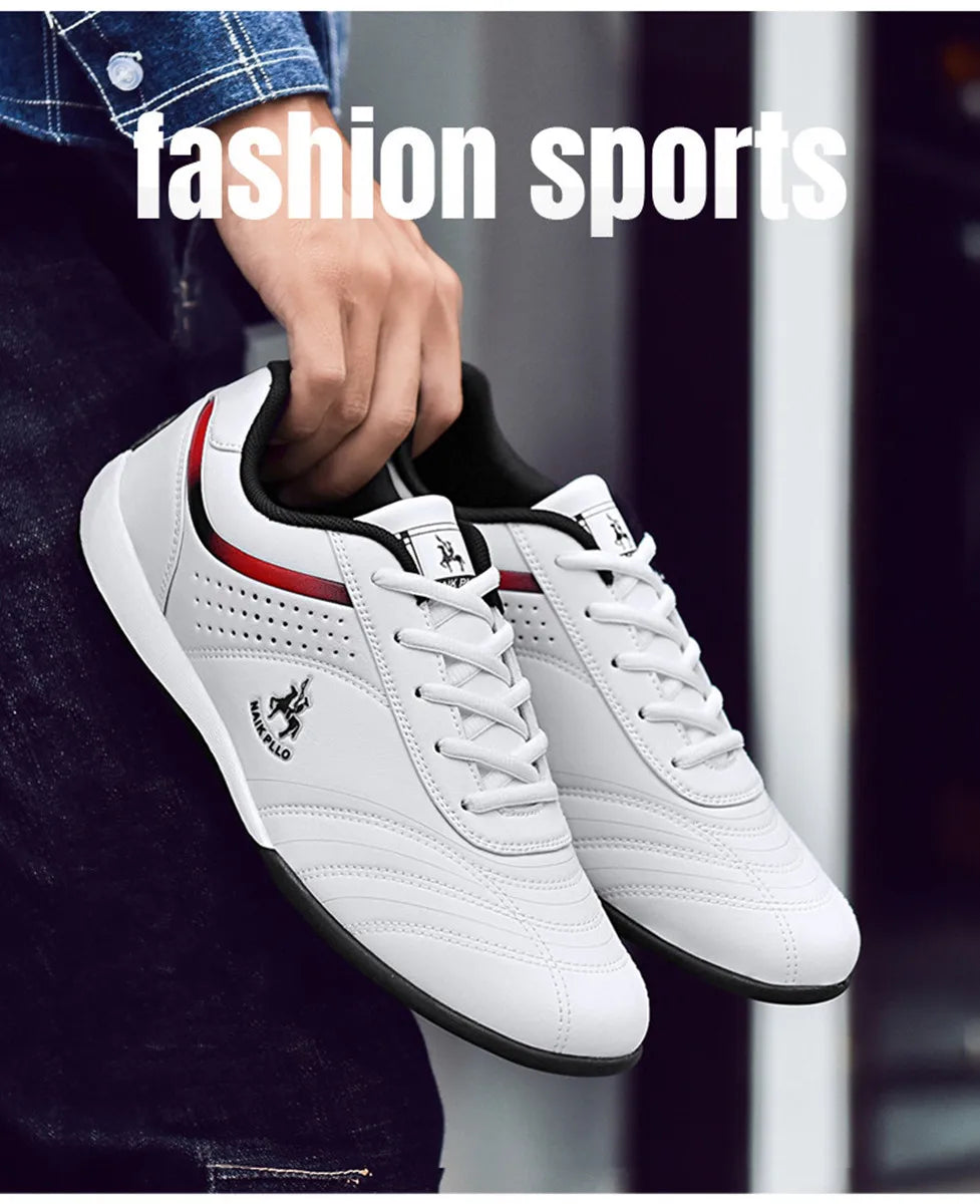 Men Shoes Trendy Solid Casual Leather Sneakers - Comfy Non Slip Lace Up Shoes For Outdoor Activities