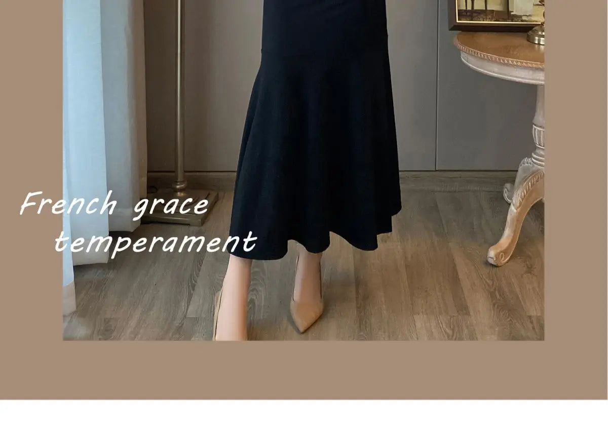 2024 Autumn New Women's Clothing Matching Sets French Graceful Slim Coat Black Mermaid Dress Suit Lady Jacket Dresses Outfits