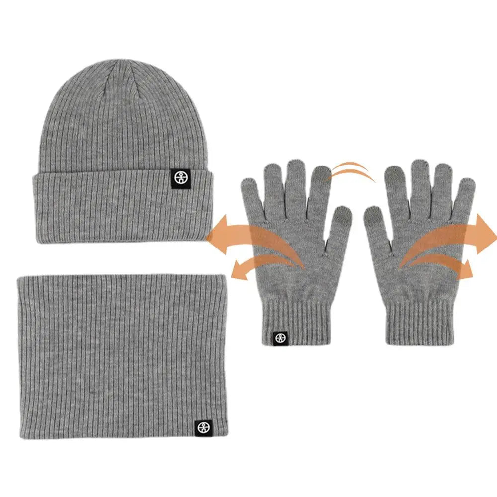 Winter Hat Scarf Glove Set Knit Fleece Neck Warmer Mittens For Women Men Hat Gloves Scarf Set