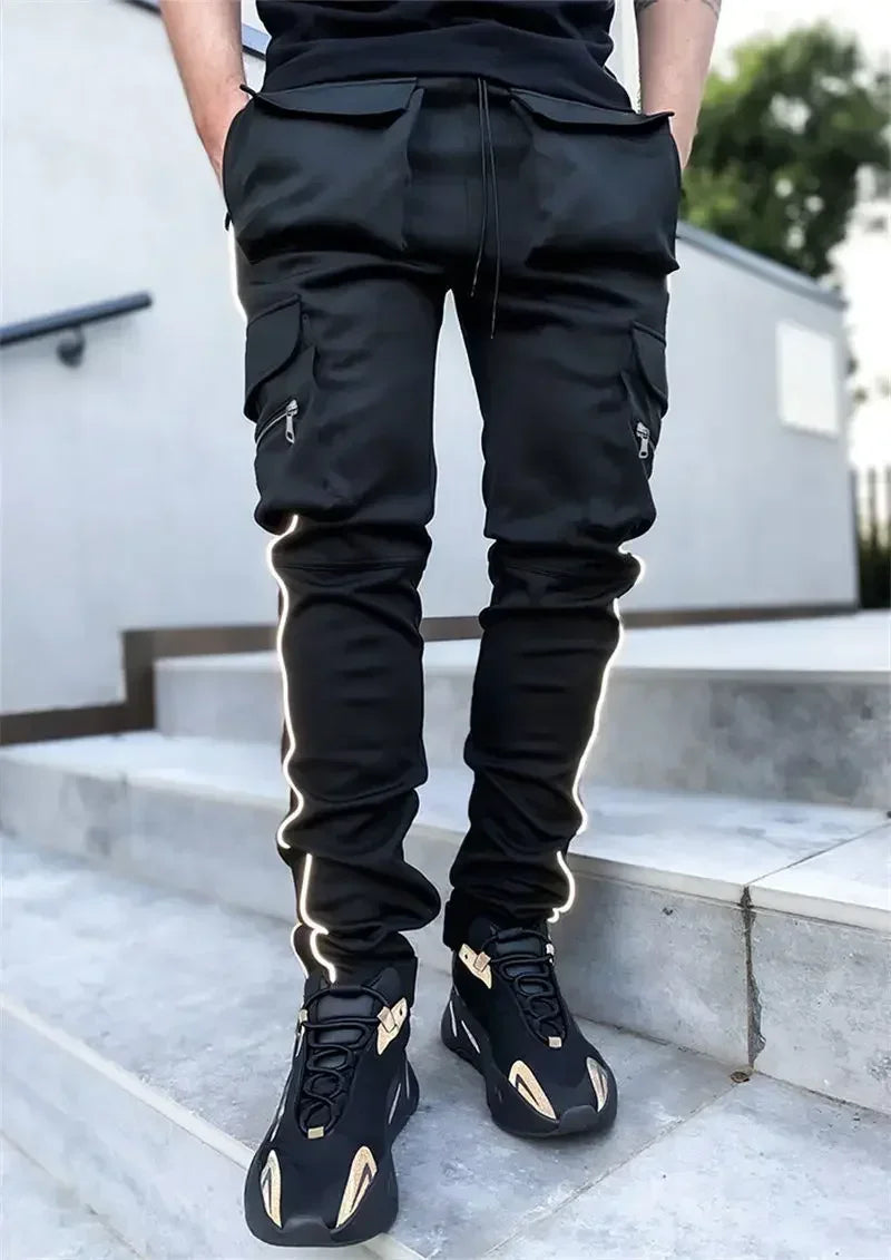 Male Trousers Multi Pocket Multipockets Men's Cargo Pants Slim Stretch Joggers Slacks Baggy Spandex High Quality Clothing New In