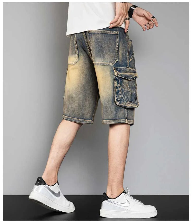 Classic Version Retro Pocket Jeans Shorts Men Casual Loose Baggy Cargo Shorts Streetwear Plus Size Harem Clothing